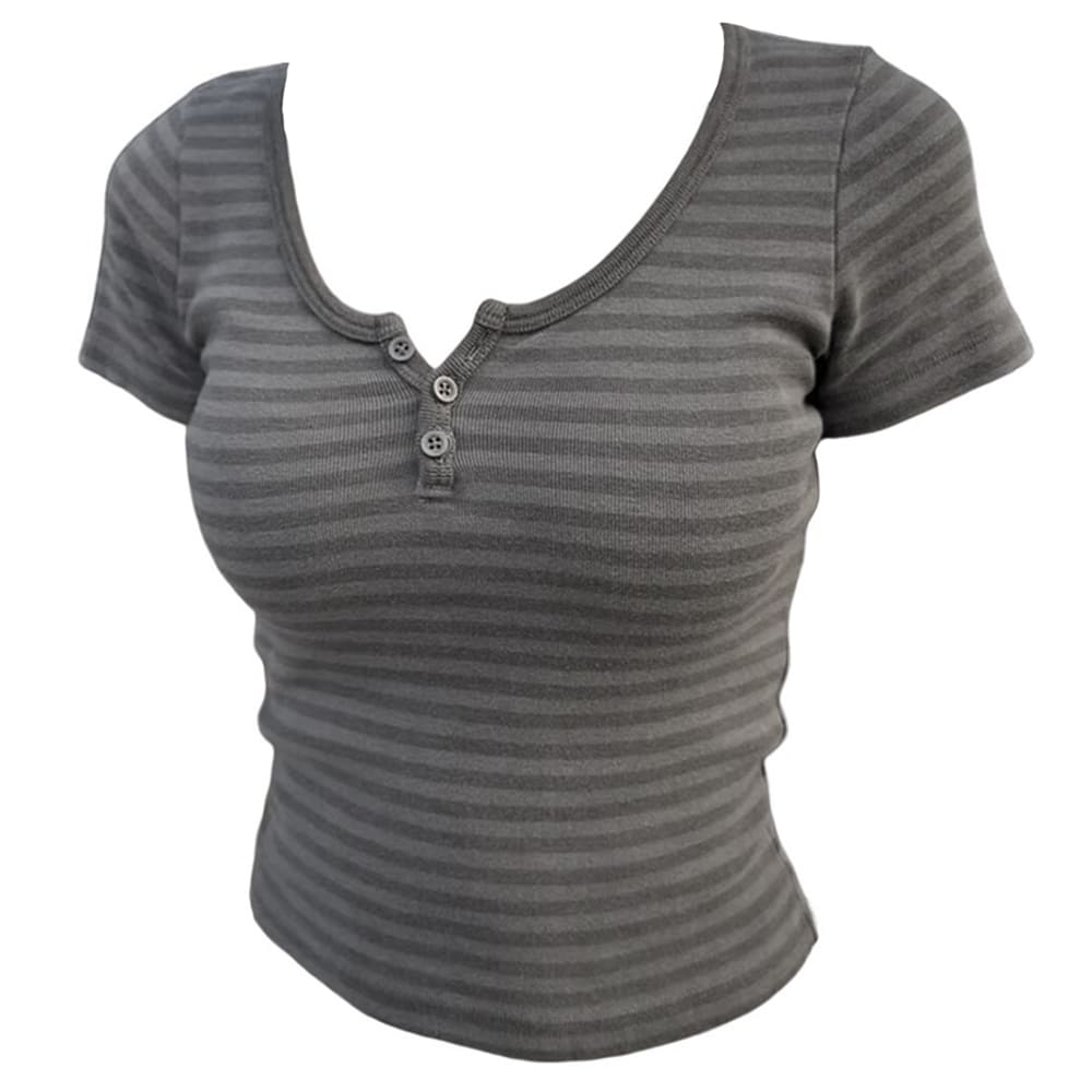2000s striped henley t-shirt boogzel clothing