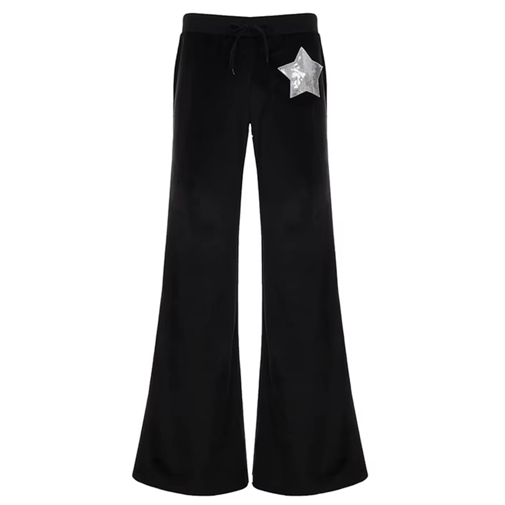 2000s black velour flared pants boogzel clothing