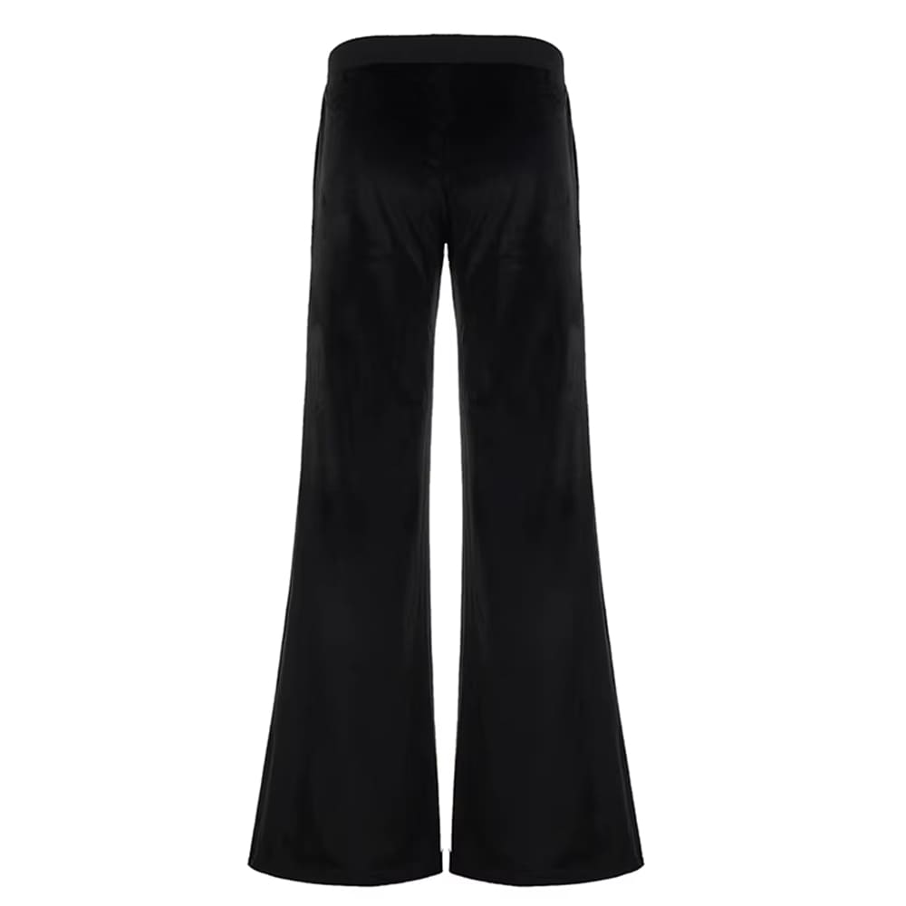 2000s black velour flared pants boogzel clothing
