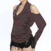 2000s off shoulder striped top boogzel clothing
