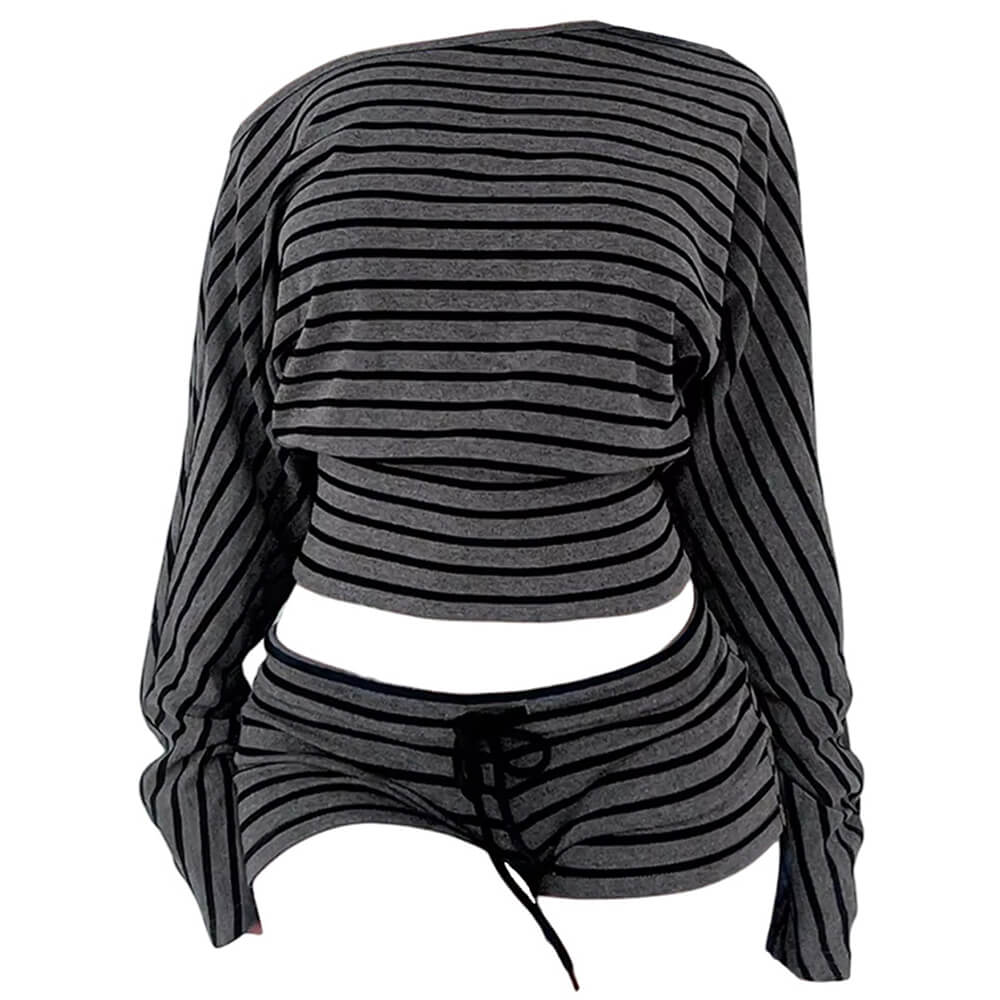 2000s one shoulder top striped shorts boogzel clothing
