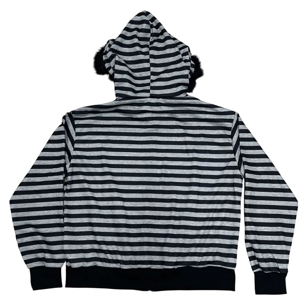 2000s striped faux fur zip up hoodie boogzel clothing
