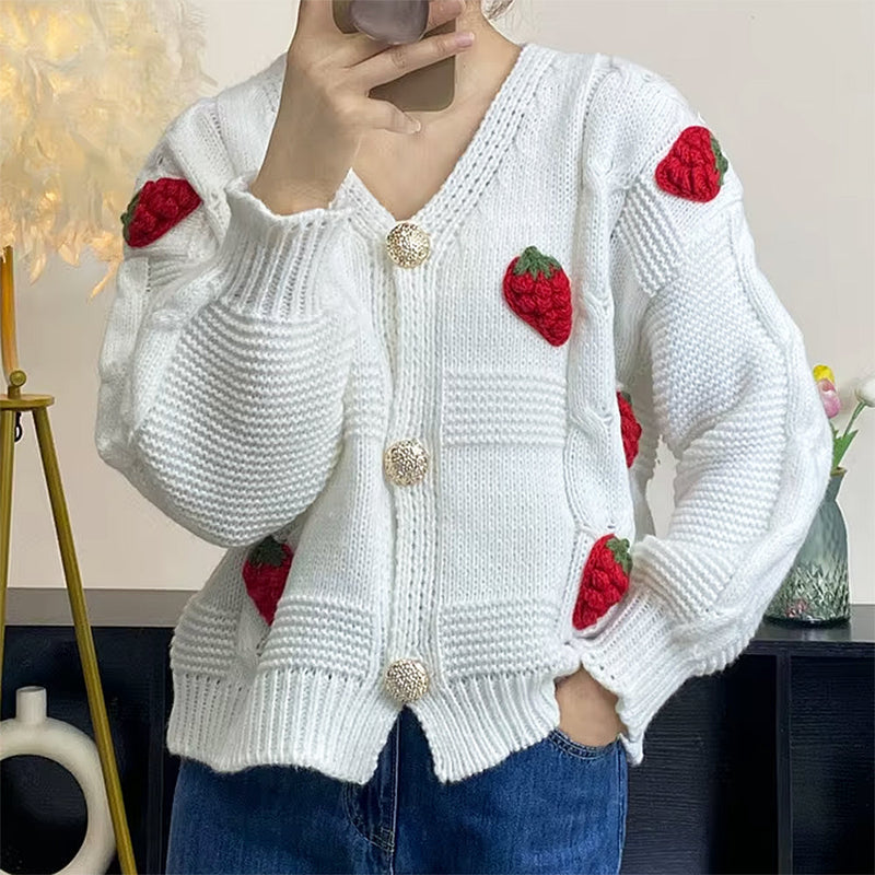3d strawberry pattern cardigan boogzel clothing