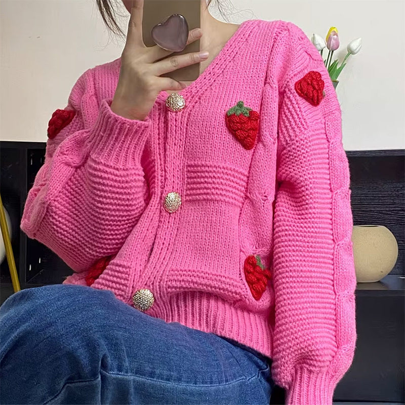 3d strawberry pattern cardigan boogzel clothing