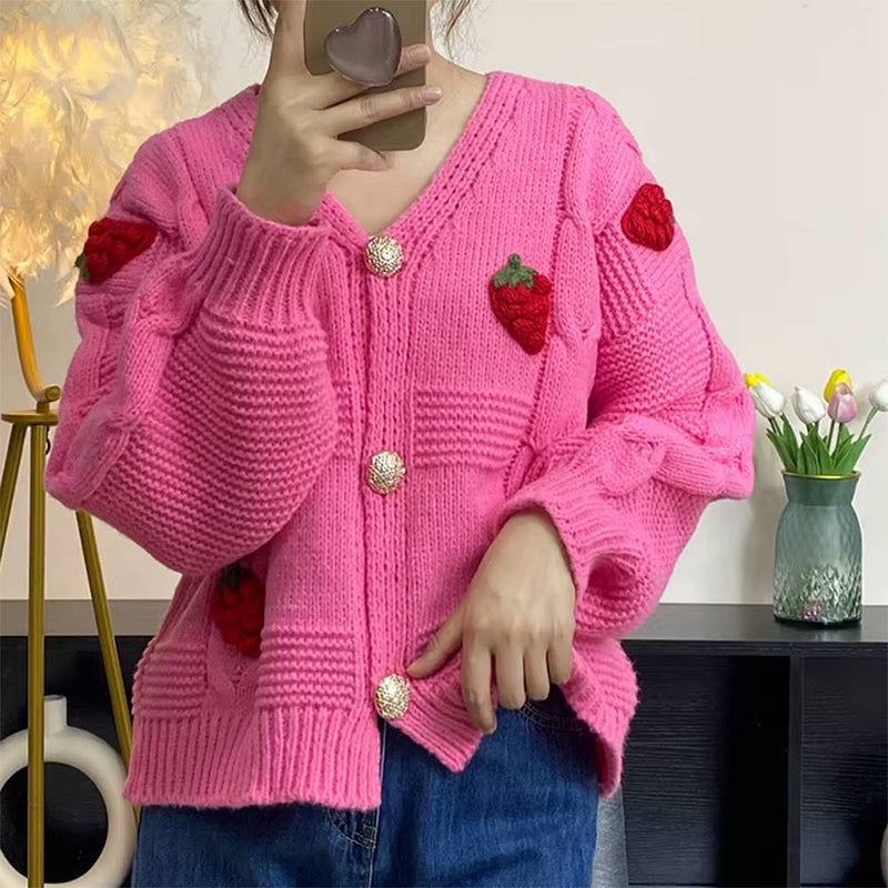 3d strawberry pattern cardigan boogzel clothing