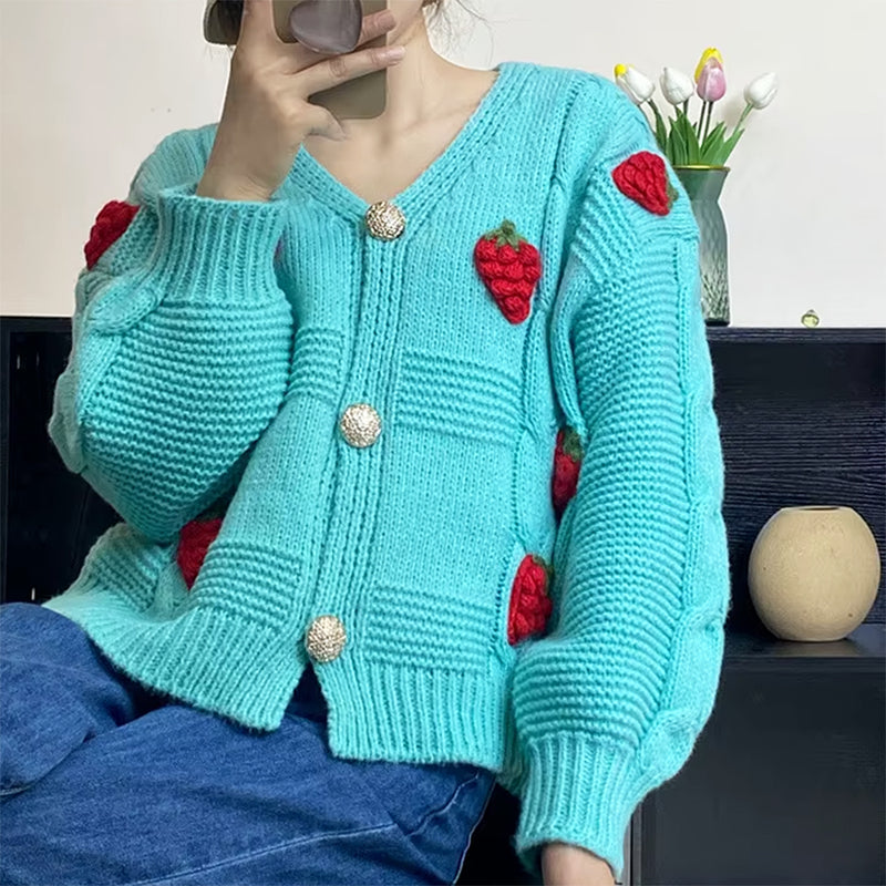 3d strawberry pattern cardigan boogzel clothing