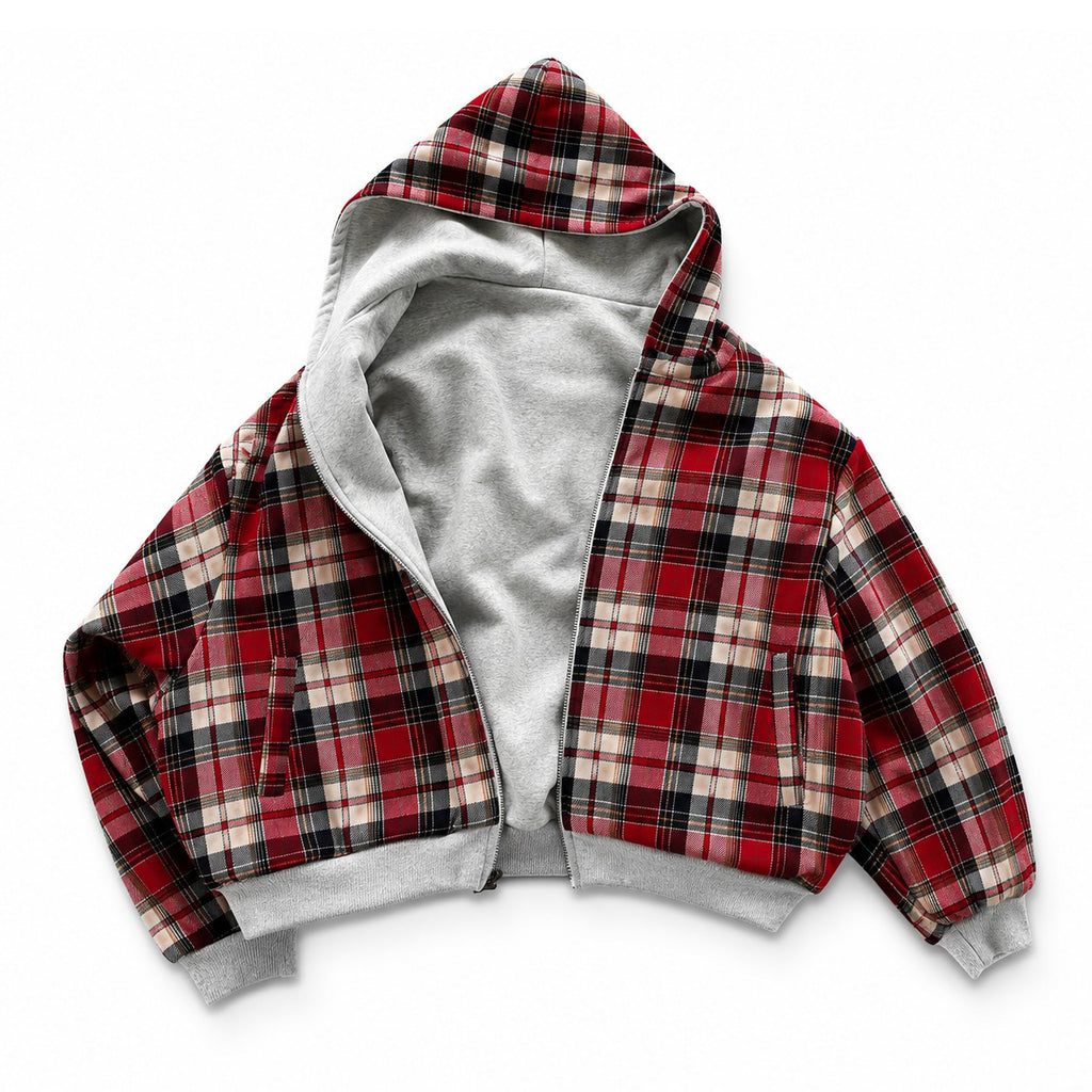 90s-Plaid-Reversible-Hooded-Jacket-grey-red-boogzel-clothing