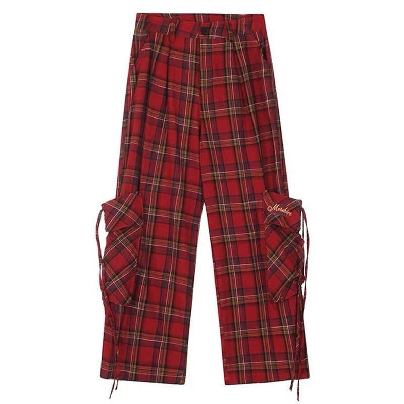 grunge red plaid cargo pants boogzel clothing