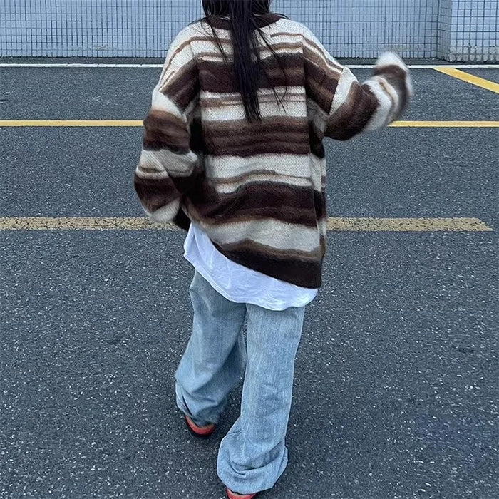 brown striped knit sweater boogzel clothing