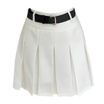 A classic pleated skirt featuring a high waist and knee-length design