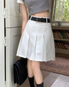 A classic pleated skirt featuring a high waist and knee-length design