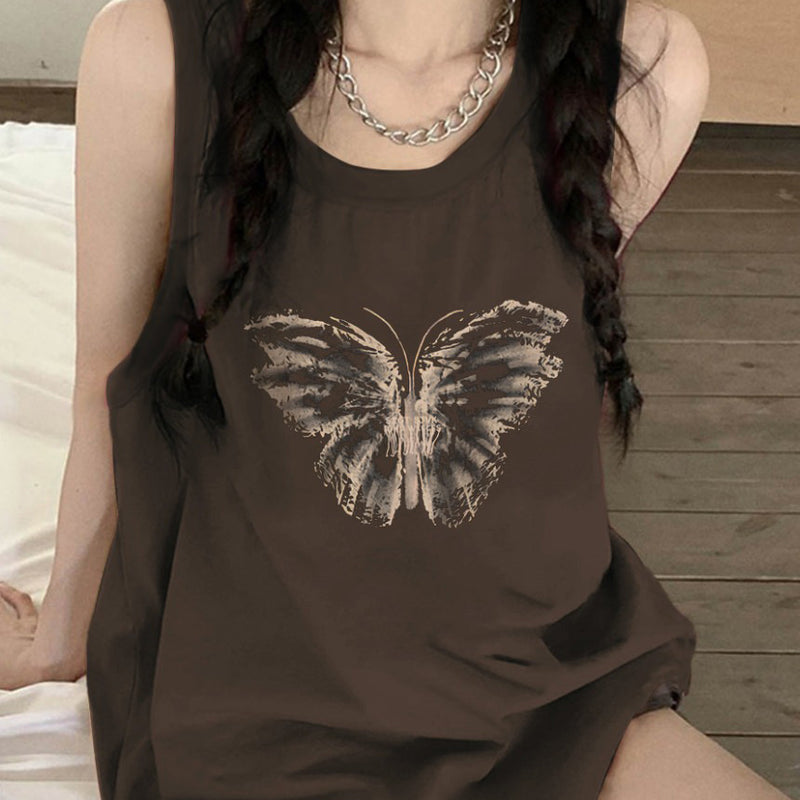 Aesthetic Butterfly Print Top in brown - boogzel clothing