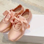 Balletcore Aesthetic Satin Bow Sneakers in Pink, pink satin ballet sneakers - Boogzlel Clothing