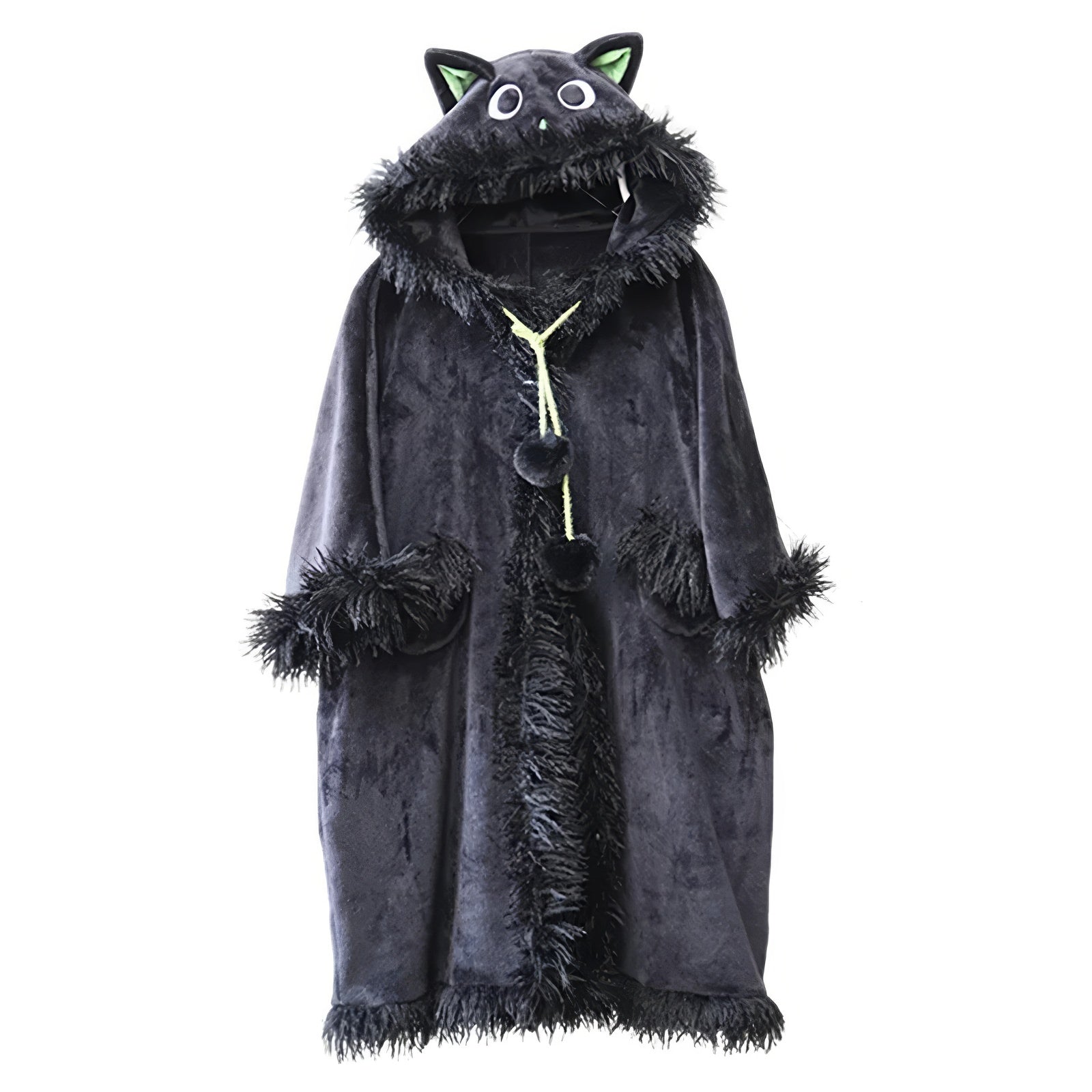 black_cat_hooded_fleece_robe_cozy_home_pajamas_loungewear_gift_for_girls