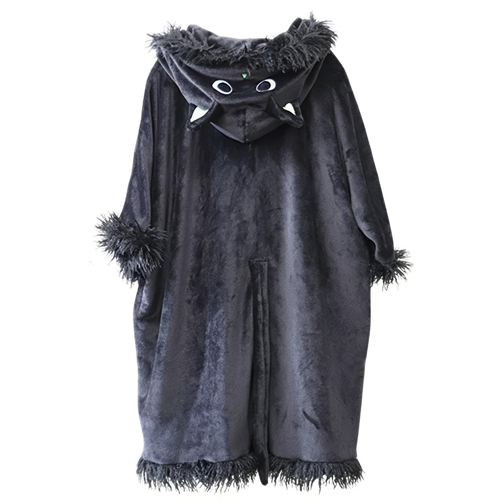 black_cat_hooded_fleece_robe_cozy_home_pajamas_loungewear_gift_for_girls