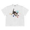 Bright t-shirt with a cute kitten graphic surrounded by colorful stars - Boogzel Clothing
