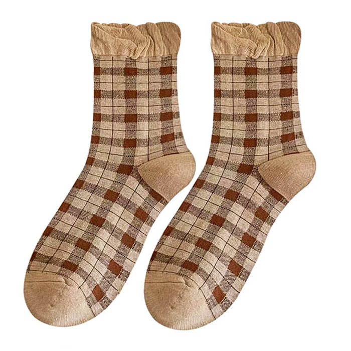 brown plaid frilly socks boogzel apparel
