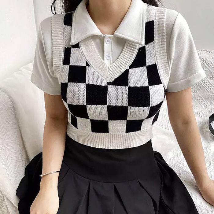 black and white crop knit vest boogzel apparel