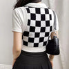 checkered cropped knit top boogzel apparel