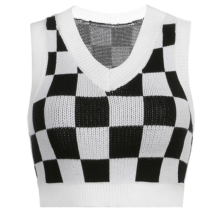 checkered cropped knit vest boogzel apparel