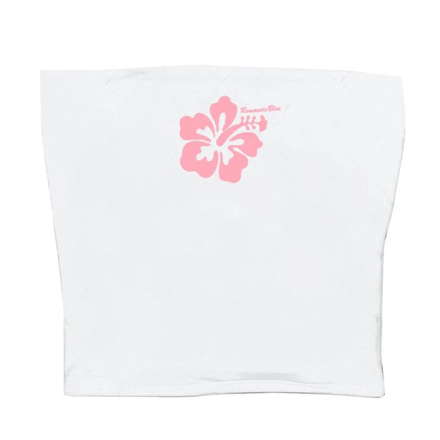 Coconut Girl Aesthetic Tube Top with Hibiscus Flower - Boogzel Clothing