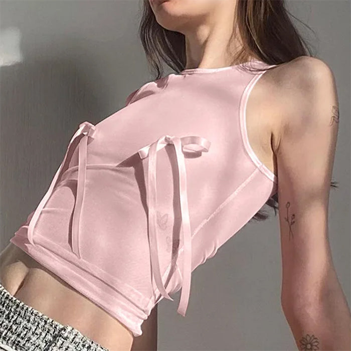 pink bow mesh crop top boogzel clothing