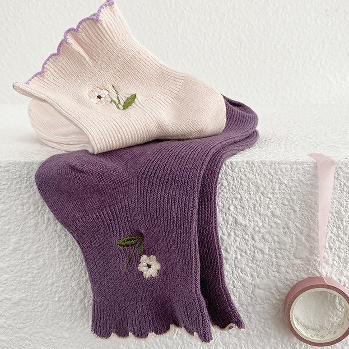 Cottage Flower Embroidery Socks