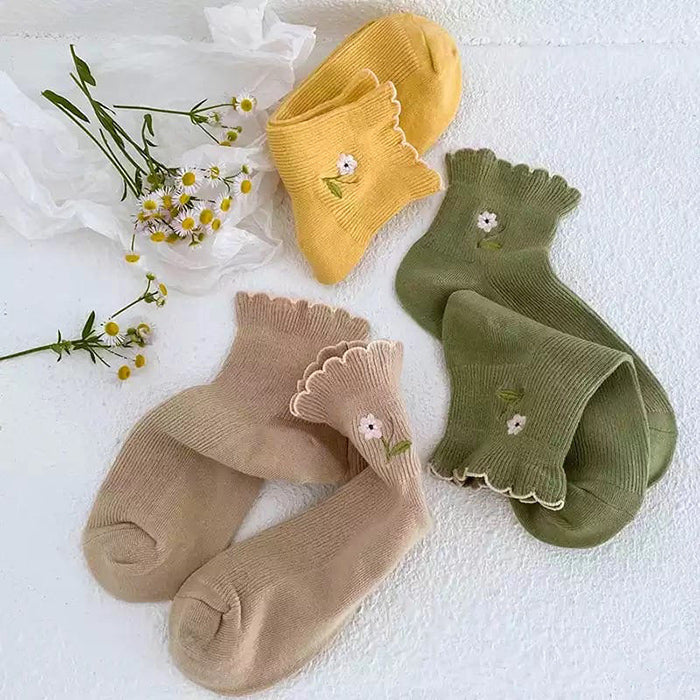Cottage Flower Embroidery Socks