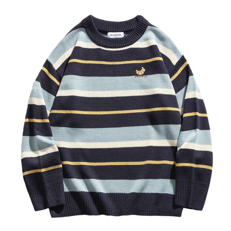 Croissant Embridery Striped Pullover boogzel clothing