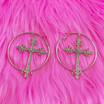 Crystal Cross Hoop Earrings