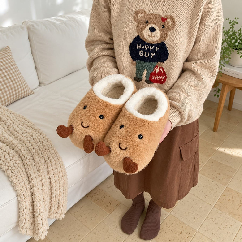 Cute_Bread_Plush_Slippers_Light_Brown_Baguette_Slippers_Cozy_Closed_Back_House_Slippers_Kawaii_Gift_boogzel_clothing