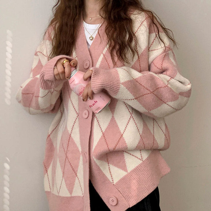 pink argyle cardigan boogzel apparela