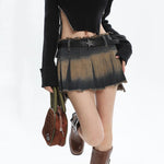 Denim Distressed Pleated Mini Skirt aesthetic clothes boogzel