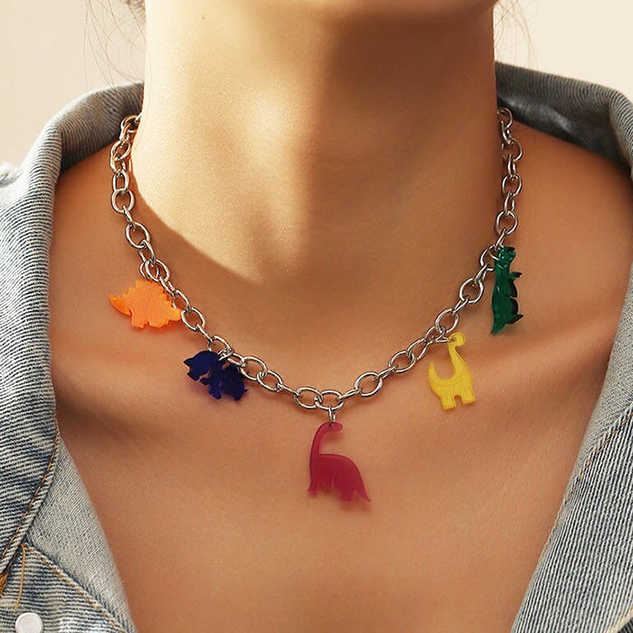 dinosaur colorful necklace boogzel apparel
