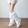 white Faux Fur Leg Warmers- y2k aesthetic clothing - boogzel clothing