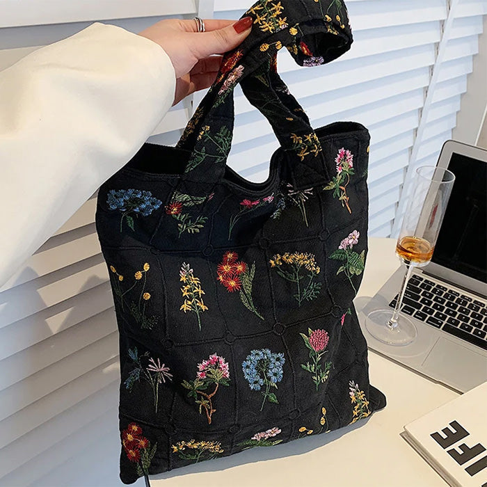 floral embroidery tote bag boogzel apparel