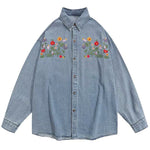 floral embroidery denim shirt boogzel apparel
