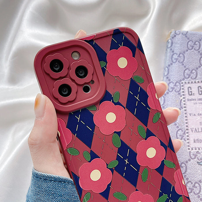aesthetic flower argyle iphone case boogzel apparel