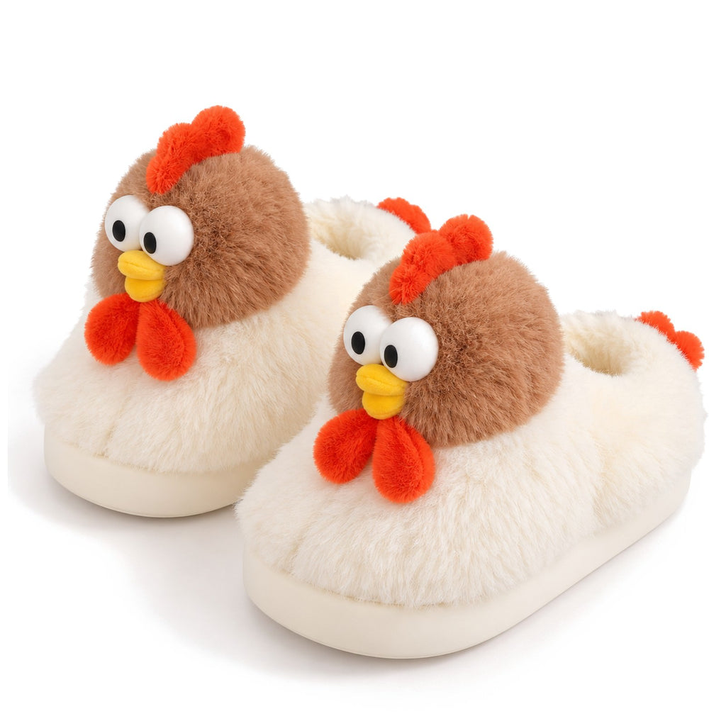 Rooster Slippers Red Comb Googly Eyes Kawaii Plush Slippers boogzel_clothing