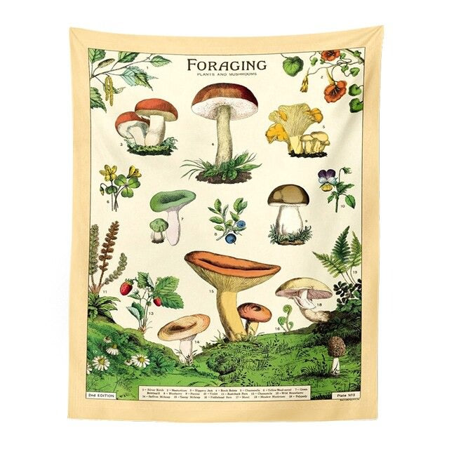 Foraging Plants & Mushrooms Tapestry