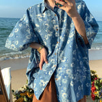 floral short sleeve denim shirt boogzel apparel