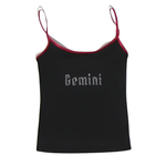 Gemini Zodiac Sign Y2K Rhinestone Top