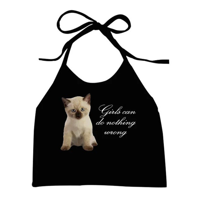 Girls Can Do Nothing Wrong Kitten Halter Top - y2k aesthetic outfits - boogzel clothing