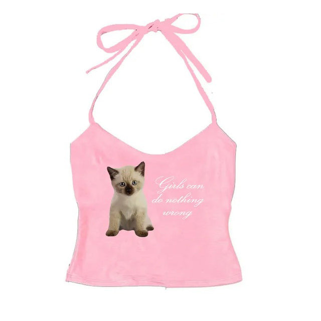 Girls Can Do Nothing Wrong Kitten Halter Top - y2k aesthetic outfits - boogzel clothing