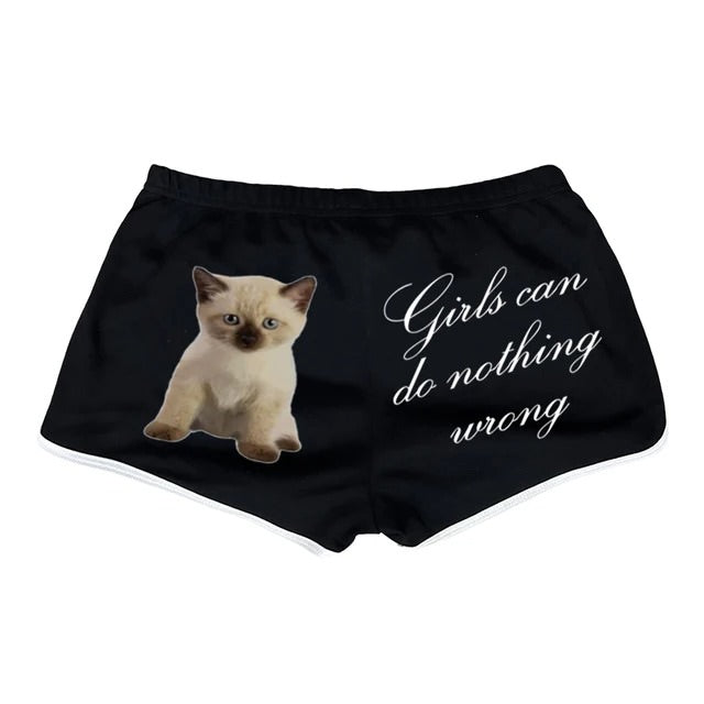 Girls Can Do Nothing Wrong Booty Shorts - cat print mini shorts - y2k shorts - boogzel clothing