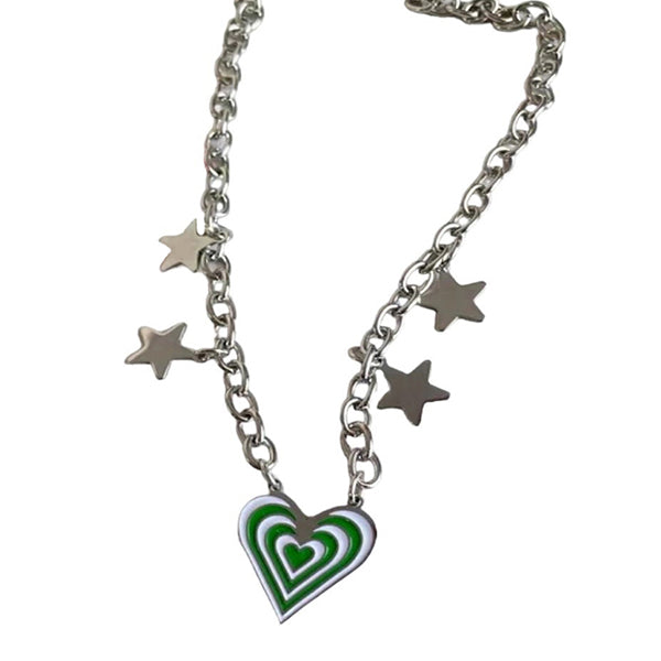 Y2K Pink Heart Rhinestone Necklace