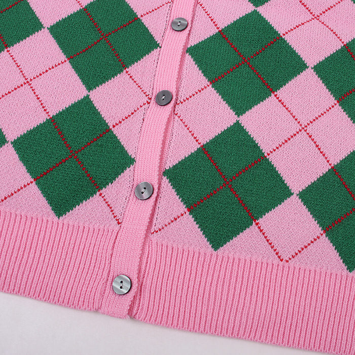 pink green argyle cardigan boogzel apparel