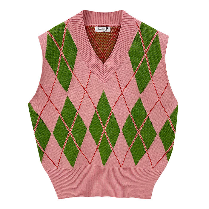 Grey and Pink Argyle Sweater Vest - Small – Zoehify