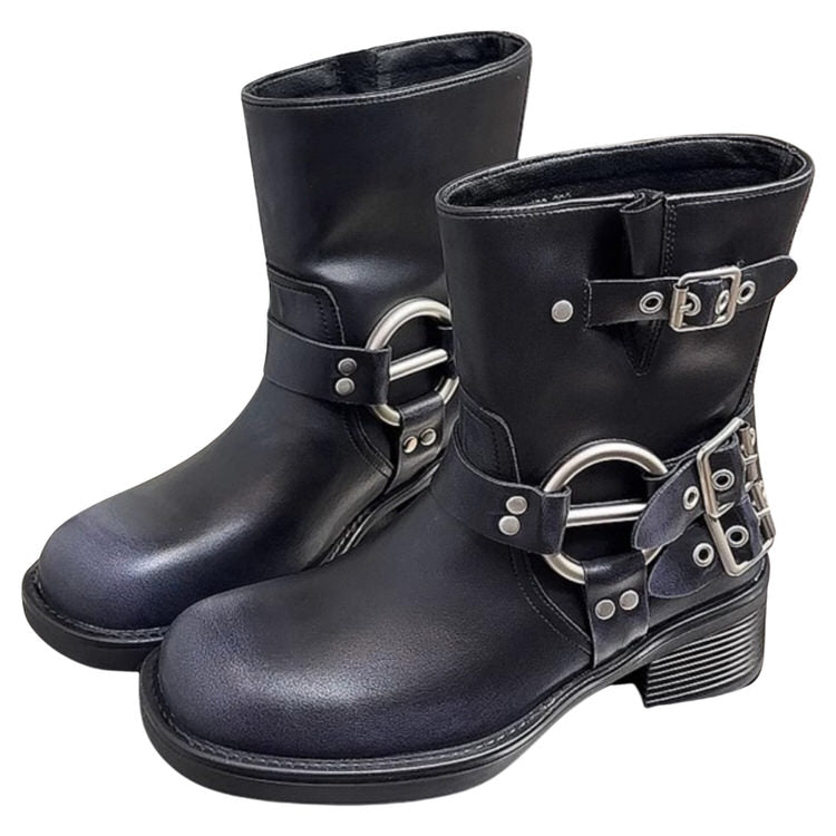 Grunge Sleaze Motorcycle Buckle Boots - boogzel clothing - cool shoes