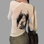 grunge long sleeve top with angel print on the back - boogzel clothing - aesthetic clothes